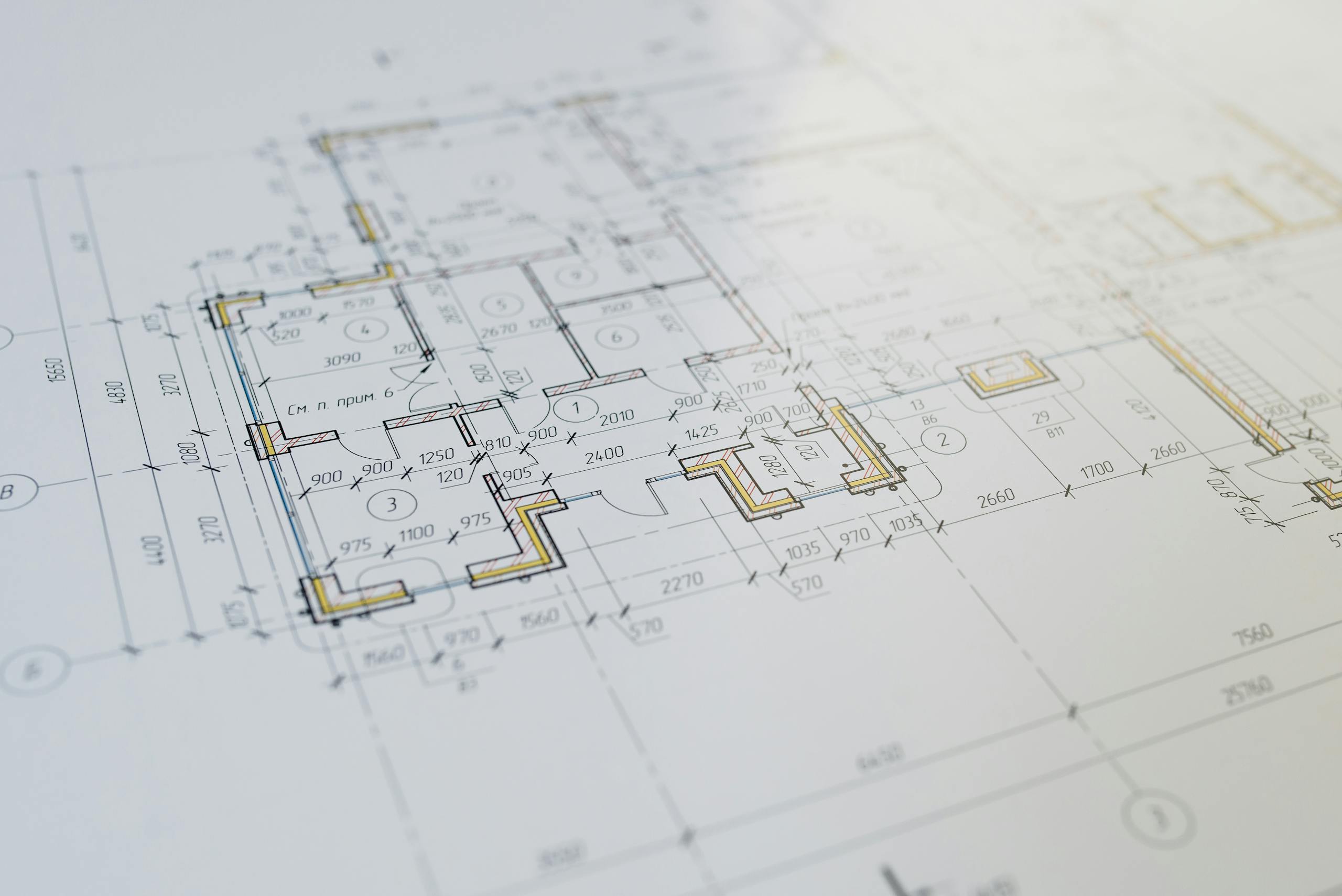 High-resolution close-up of an architectural floor plan showcasing design details.